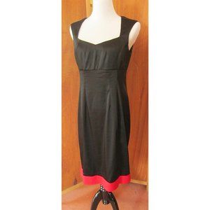 Vintage Calvin Klein Black Satin Empire Waist Red Trim Hem Cocktail Dress 10P